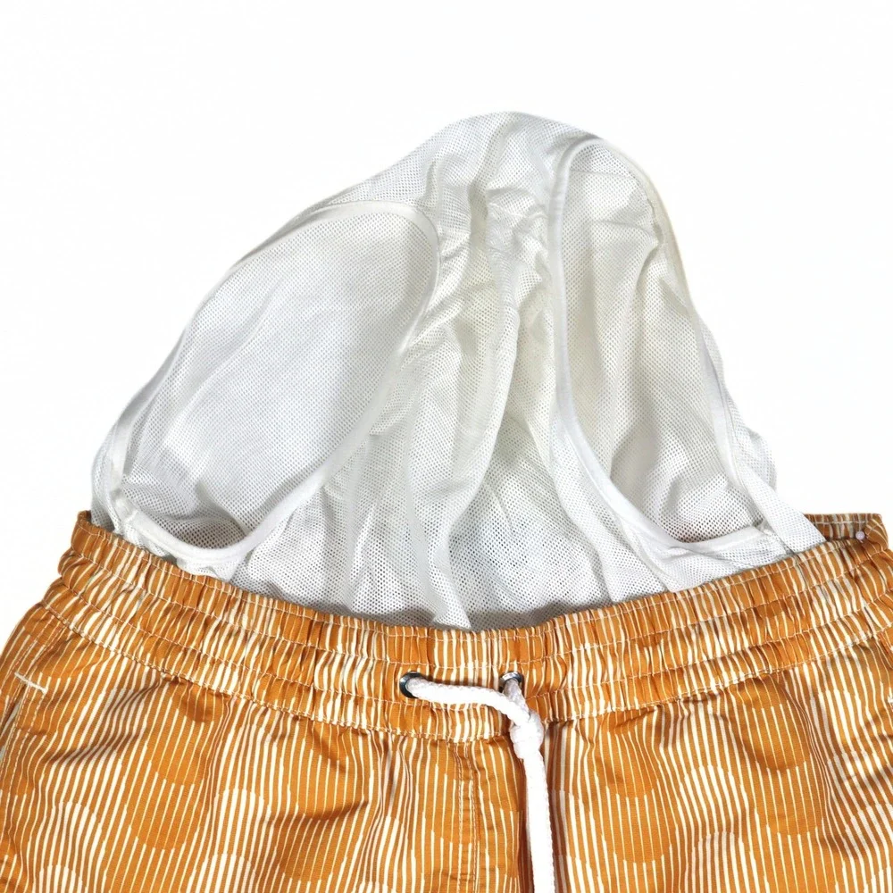 ⁠Frescobol Carioca Mens Swim Shorts Medium M Yellow Geometric Wave Mesh Trunks⁠